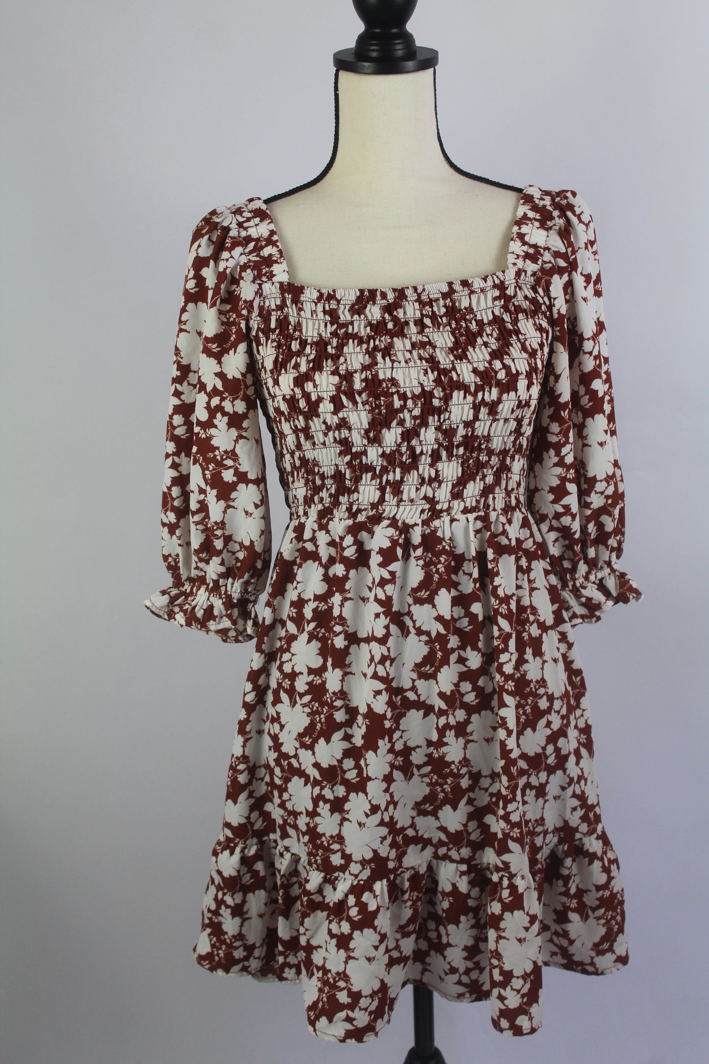 White and Brown Floral Mini Dress Jessica Simpson Size Small