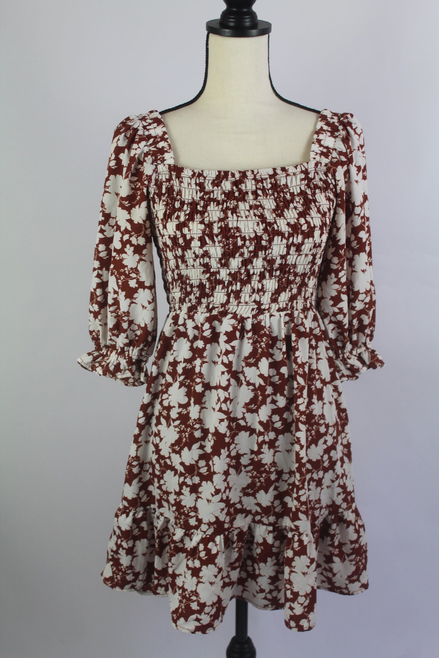 White and Brown Floral Mini Dress Jessica Simpson Size Small