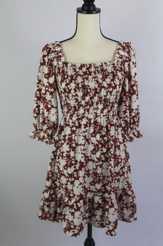 White and Brown Floral Mini Dress Jessica Simpson Size Small
